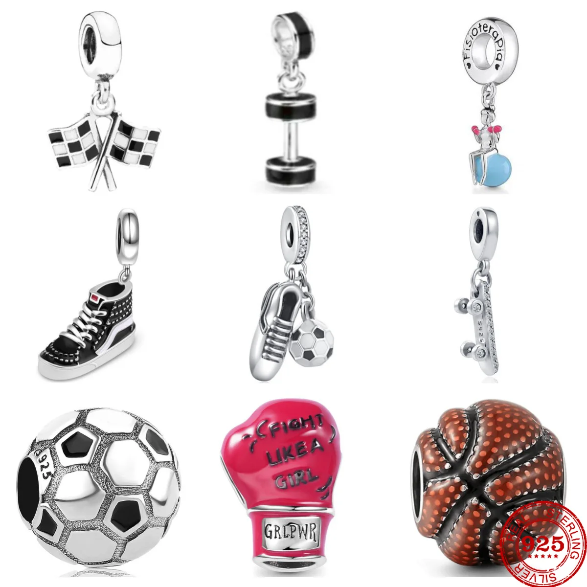 

2023 New Fashion 925 Sterling Silver Sports Boxing Dangle Charm Bead Pandent Fit Original Pandora Bracelet DIY Women Jewelry