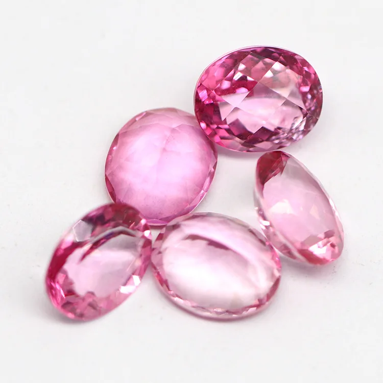 Pink Topaz Oval Egg-shaped Ring Laminated Loose Stone Jewelry Set with Matching Stones