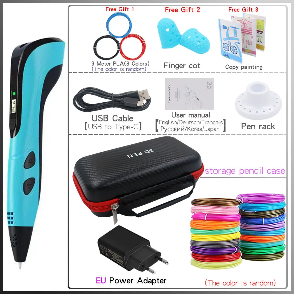 3D Pen 3d Printing Pen DIY Drawing Pens PLA Filament Birthday Christmas Gift For Kids Children with Power Adapter Travel Case