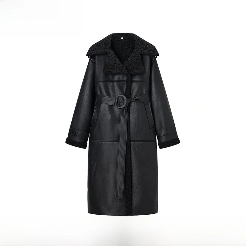 

Модное длинное пальто из искусственной кожи с поясом, женское осенне-зимнее новое поступление, уличная одежда ZR Sle, универсальное мягкое полиэстер