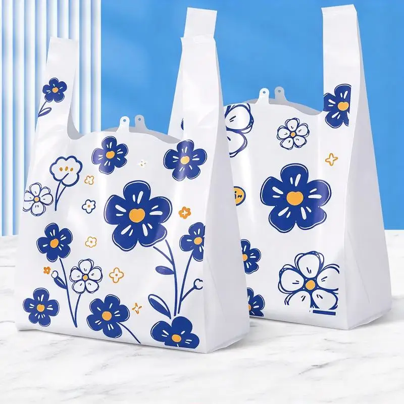 100pcs Durable Plastic Tote Bag Thick And Sturdy Shopping Takeaway Bag With Handles For Shopping Gifts And Storage