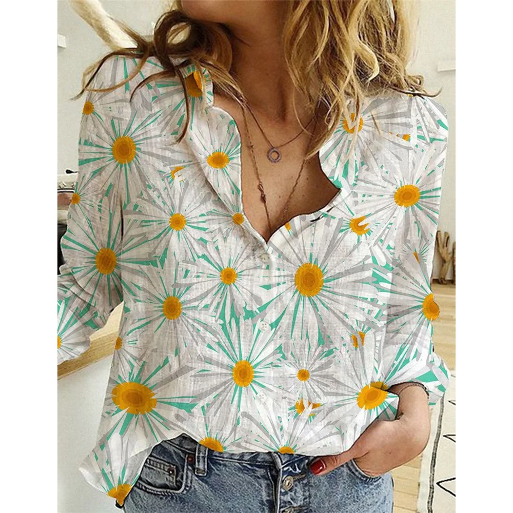 Fashion Little Daisy Pattern 3d Printed Vintage Single Breasted Shirts & Blouse 2025 New Winter Lapel Collar Shirts Basic Tops