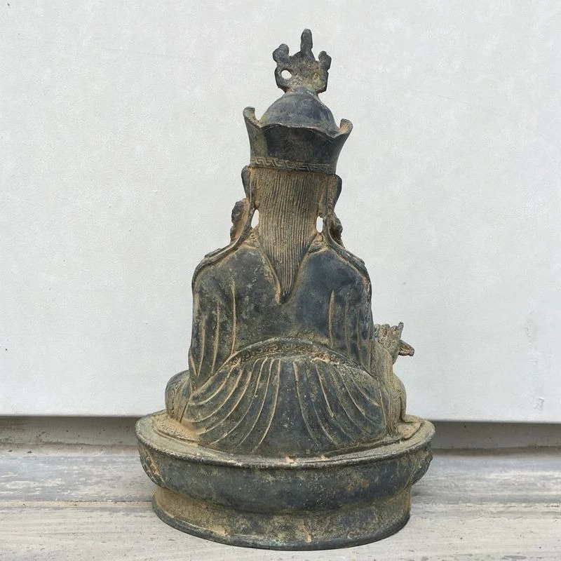 Antique Tibet Buddhism Temple Guru Rinpoche Padmasambhava Vajra Buddha Statue Home Altar Decorative Meditation Sculpture