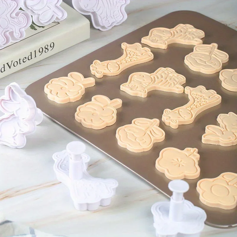قالب بسكويت زهور على شكل حيوان كرتوني ، مكبس بسكويت ، منقوش فندان ، أدوات خبز المطبخ