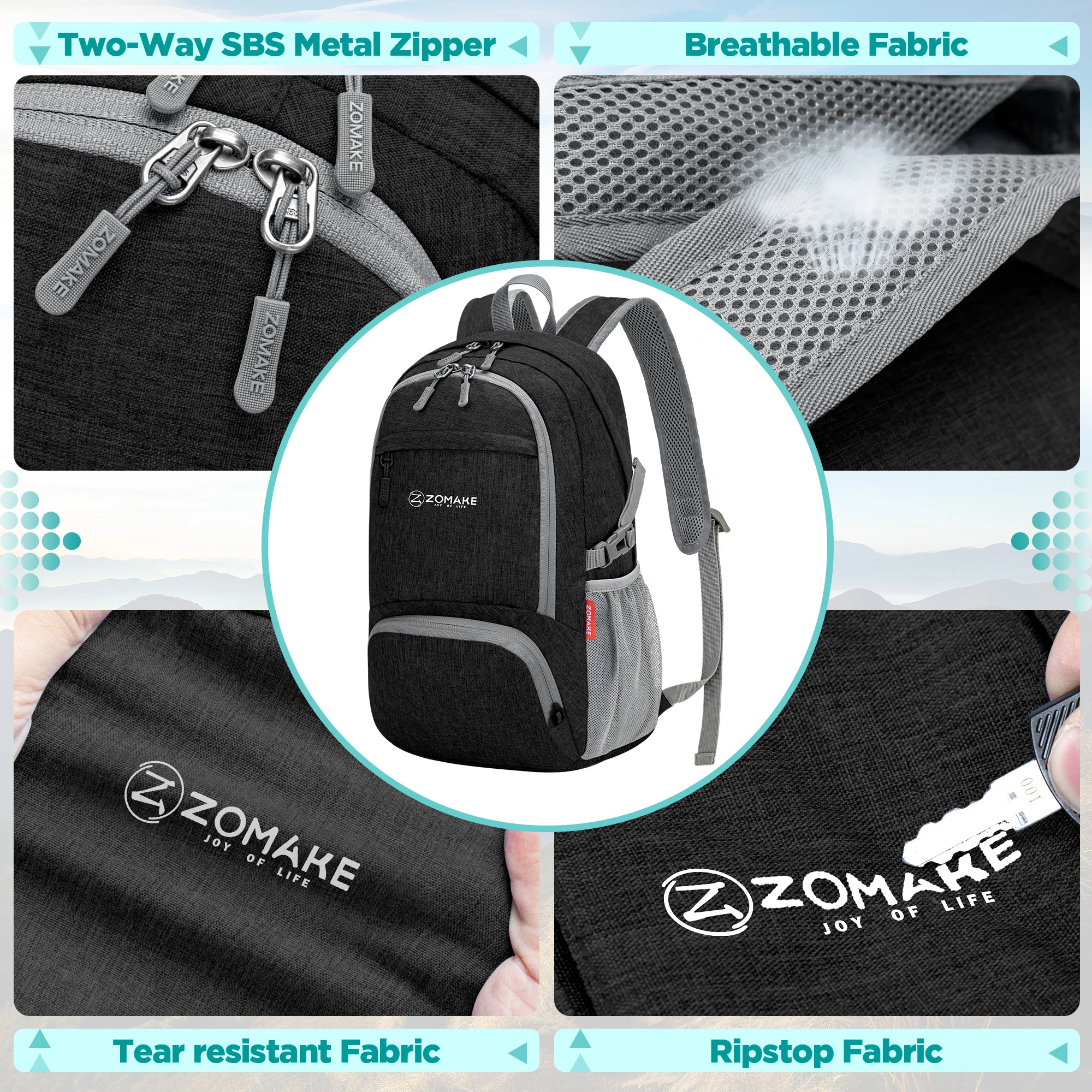 ZOMAKE 25L Lightweight Waterproof Backpack Foldable Portable Waterproof Camping Hiking Knapsack Travel Leisure Unisex Backpack