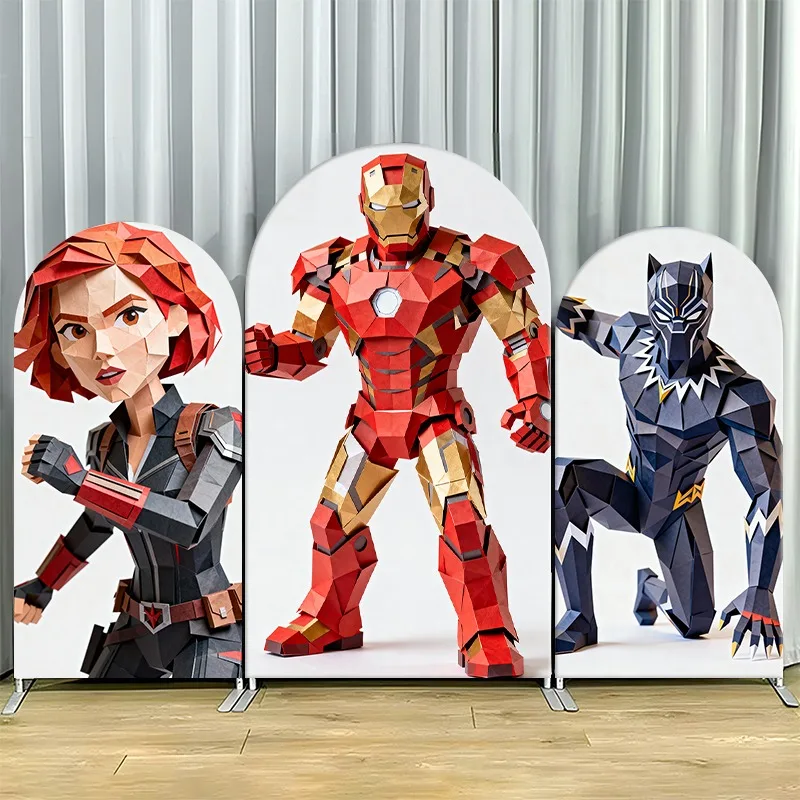 

Arch Backdrop Cover Single Side Iron Man Black Widow Panther Poly Marvel Superhero Party Decoration Photo Booth Background Props