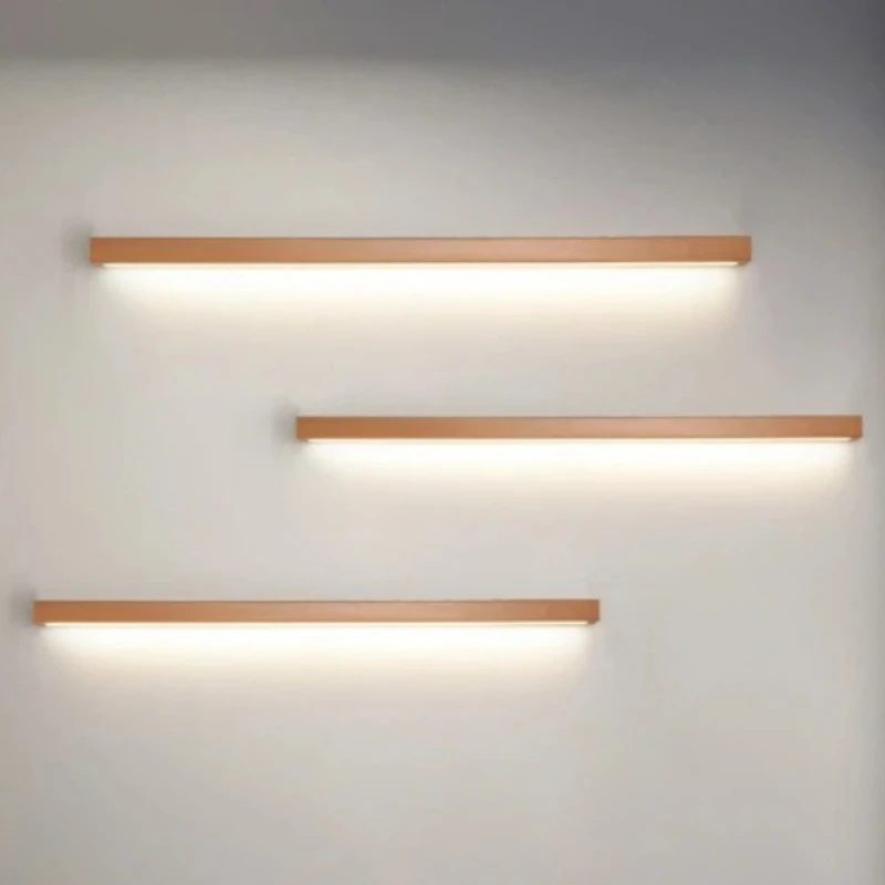 

Japanese Style Long Solid Wood Wall Lamp Nordic Full Spectrum Home Lighting Fixture for Bedroom Bedside Living Room Luminaire