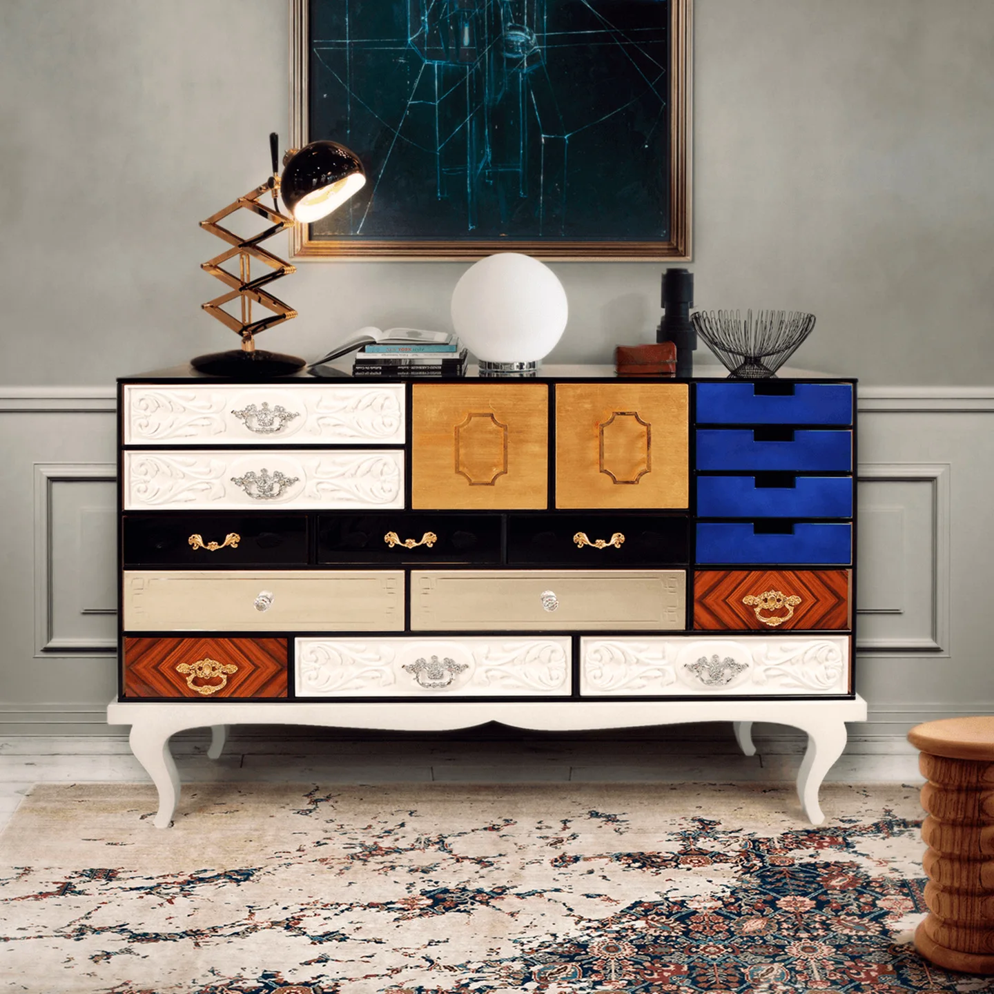 Light luxury creative high-end art side cabinet designer villa living room against the wall solid wood storage decorative