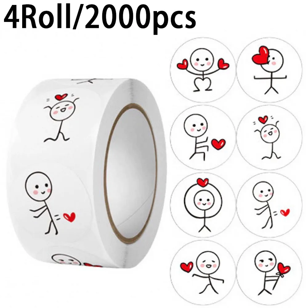 

2000PCS Cartoon Reward Sticker Roll Cute Love Labels Valentine's Day Sticker for Wedding Gift Decor Envelope Sealing Scrapbookin