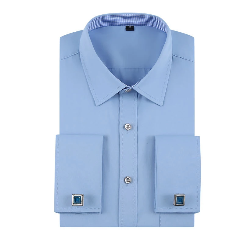 French Cuff Button Men Dress Shirt with Cufflinks Mens Wedding Shirt Tuxedo Male Business Office Clothing