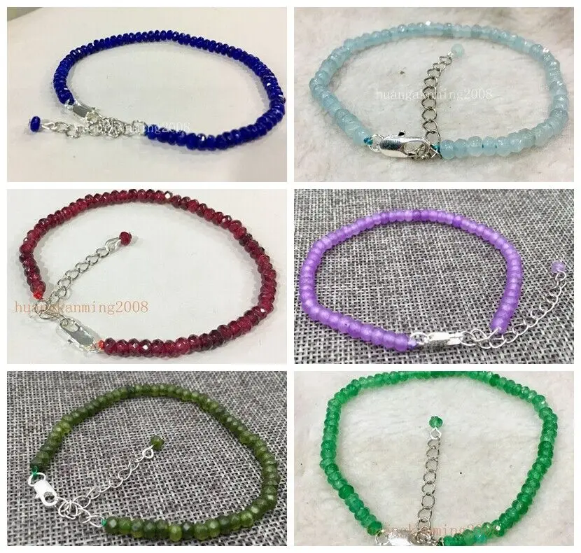

wholesale 2x4mm Faceted Roundel Aquamarine/Jade Gemstone Bracelet Bangle7.5''