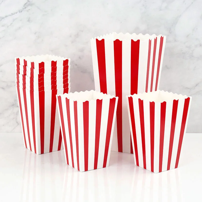 10PC Popcorn Box/Cup Red White Stripes Theme Party Decoration Baby Shower Christmas Carnival Wedding Birthday Movie Party Supply