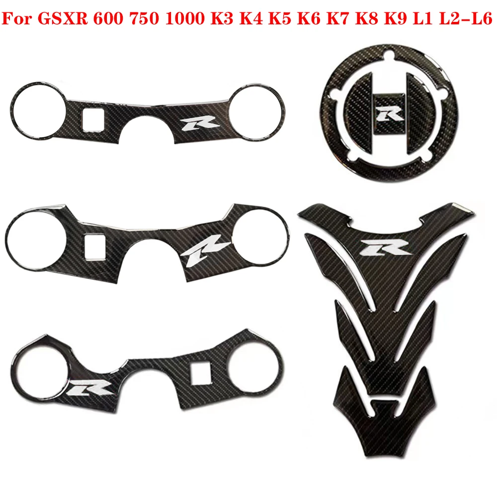 White 3D Carbon Fiber Tank Cap Sticker Tank Pad Fork Triple Tree Upper Clamp Sticker Decal For Suzuki GSXR600 GSXR750 GSXR1000