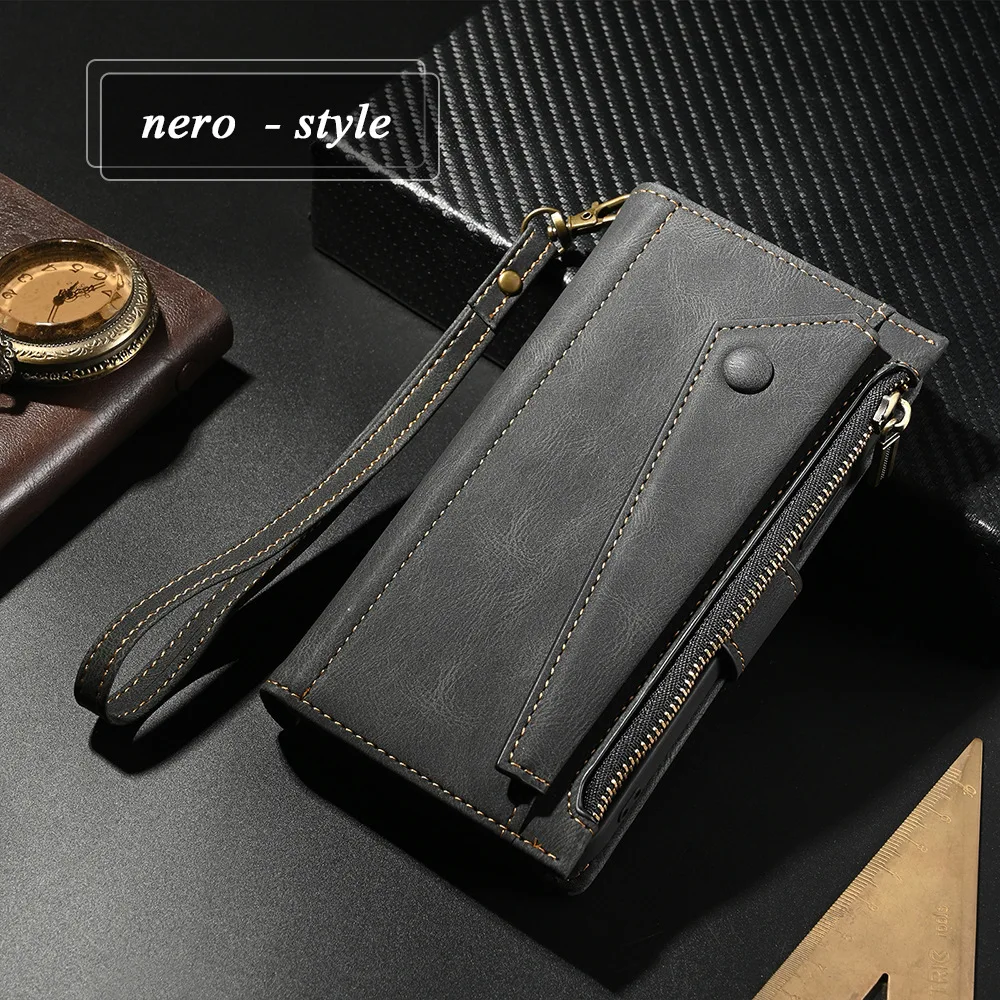 

Card Slot Zipper PU Leather Case For Samsung S25 S24 S23 S22 S21 S20 Plus Ultra FE RFID Anti-theft Brush Strap Cover