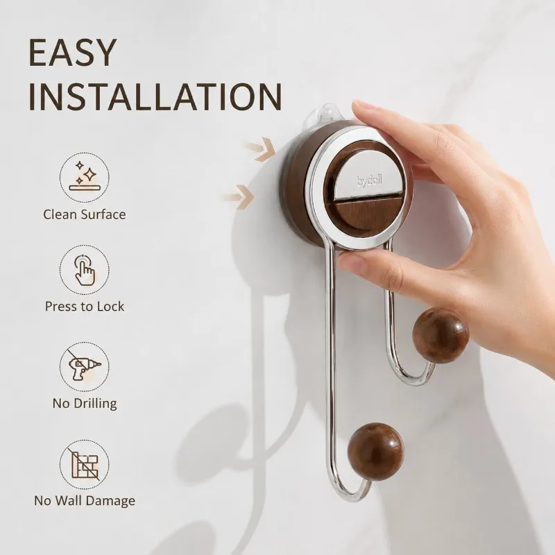 Modern Double Hook Suction Cup Hanger Wall Mounted Storage Holder Kitchen Bathroom Towel Rack Space Saving Organizer