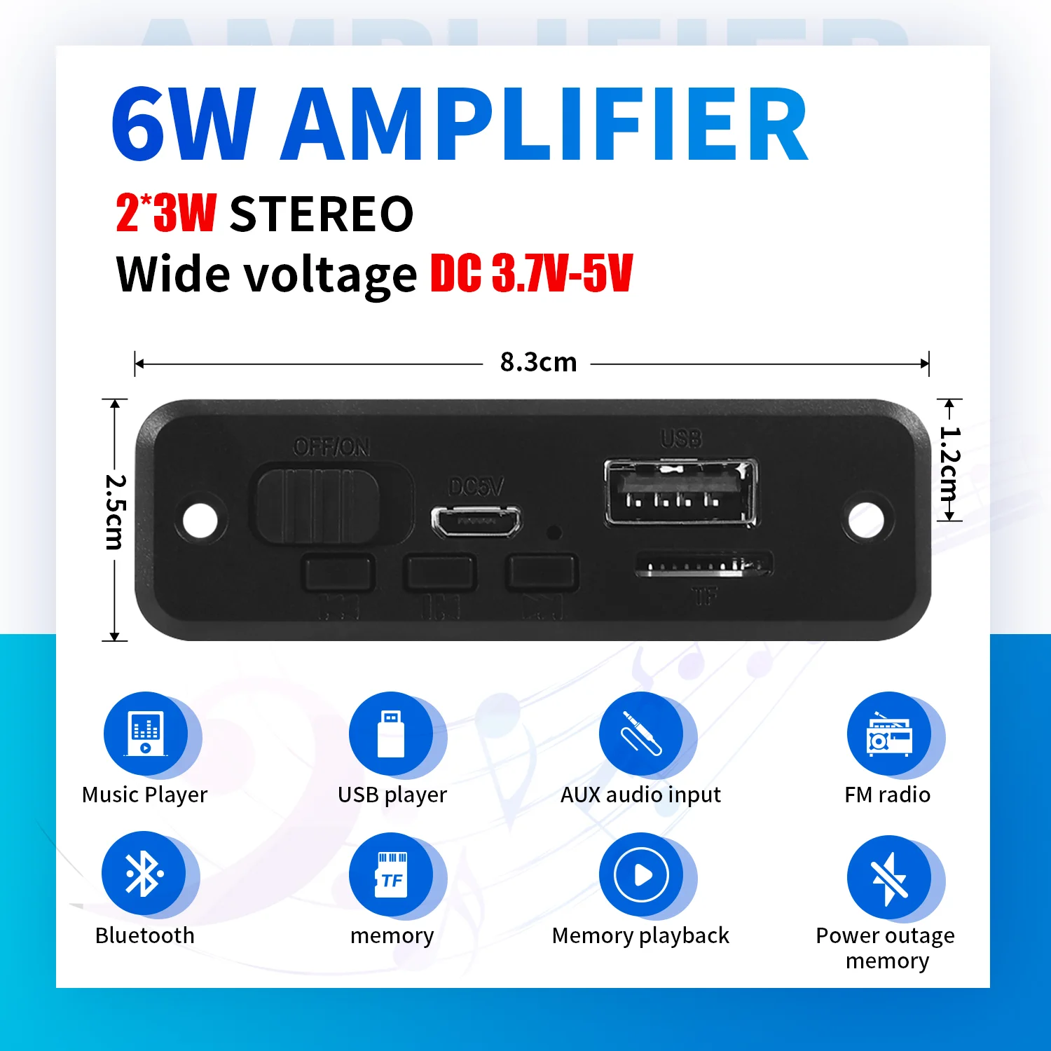 6W Amplifier DIY MP3 WMA WAV APE FLAC Decoder Board 5V 3W Bluetooth 5.0 Call Recording USB TF FM Radio Mp3 Music Player Speaker