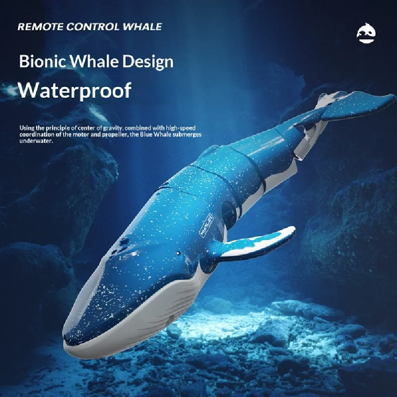 Electric Simulated Rc Whale Remote Control Fish, Diving & Water Spray Design, Underwater And Surface Water Play Marine Model Toy
