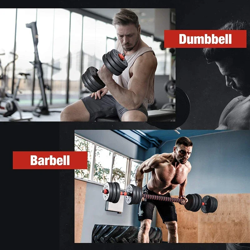 Wholesale Fitness Equipment Fitness Adjustable Rubber Coated Steel Two-in-one Dumbbell 10-40kg Combination Barbell Dumbbell Set.