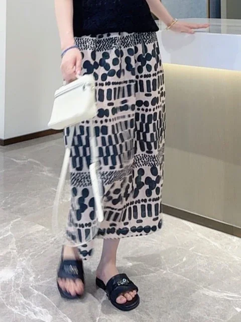 Drucken Lose Rock Elastische Taille A-line Jupe Vintage Sommer Röcke Chic Koreanische Saia 2025, Faldas Mujer De Moda frauen Kleidung