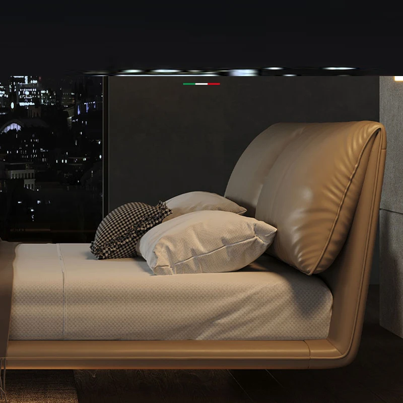 

Solid Wood Bed Frame Customized Modern King Size Bedroom Hotel Furniture Luxury Italian Upholstered Leather Frame Bed