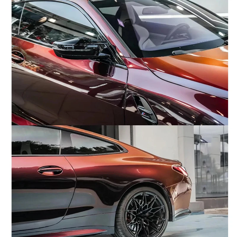 Premium Glossy PET Diamond Glitter Chameleon Magic Black Red Vinyl Wrap Film Dark Red Car Wrapping Roll Air Release view 5