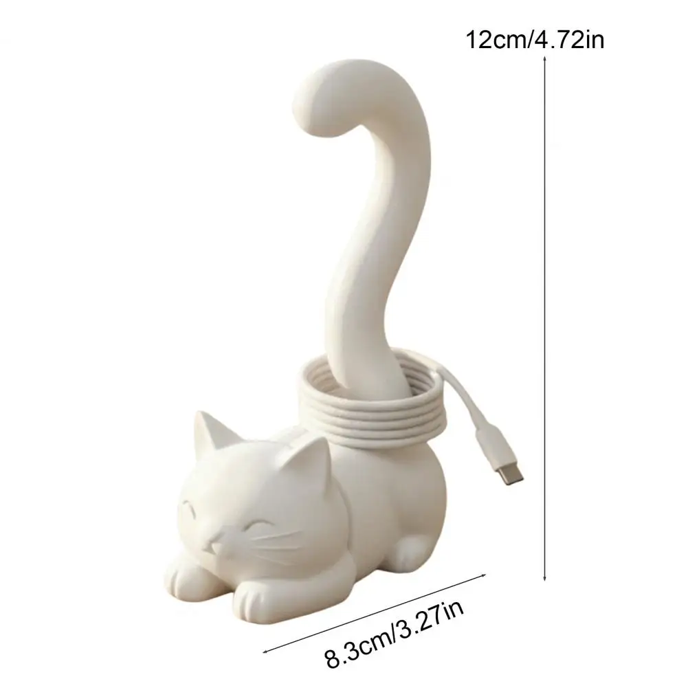 12cm Cat-Shaped Ring Stand 3D Printed Cat Tail Jewelry Display Holder Animal Figurine Desktop Organizer For Home Office Decor