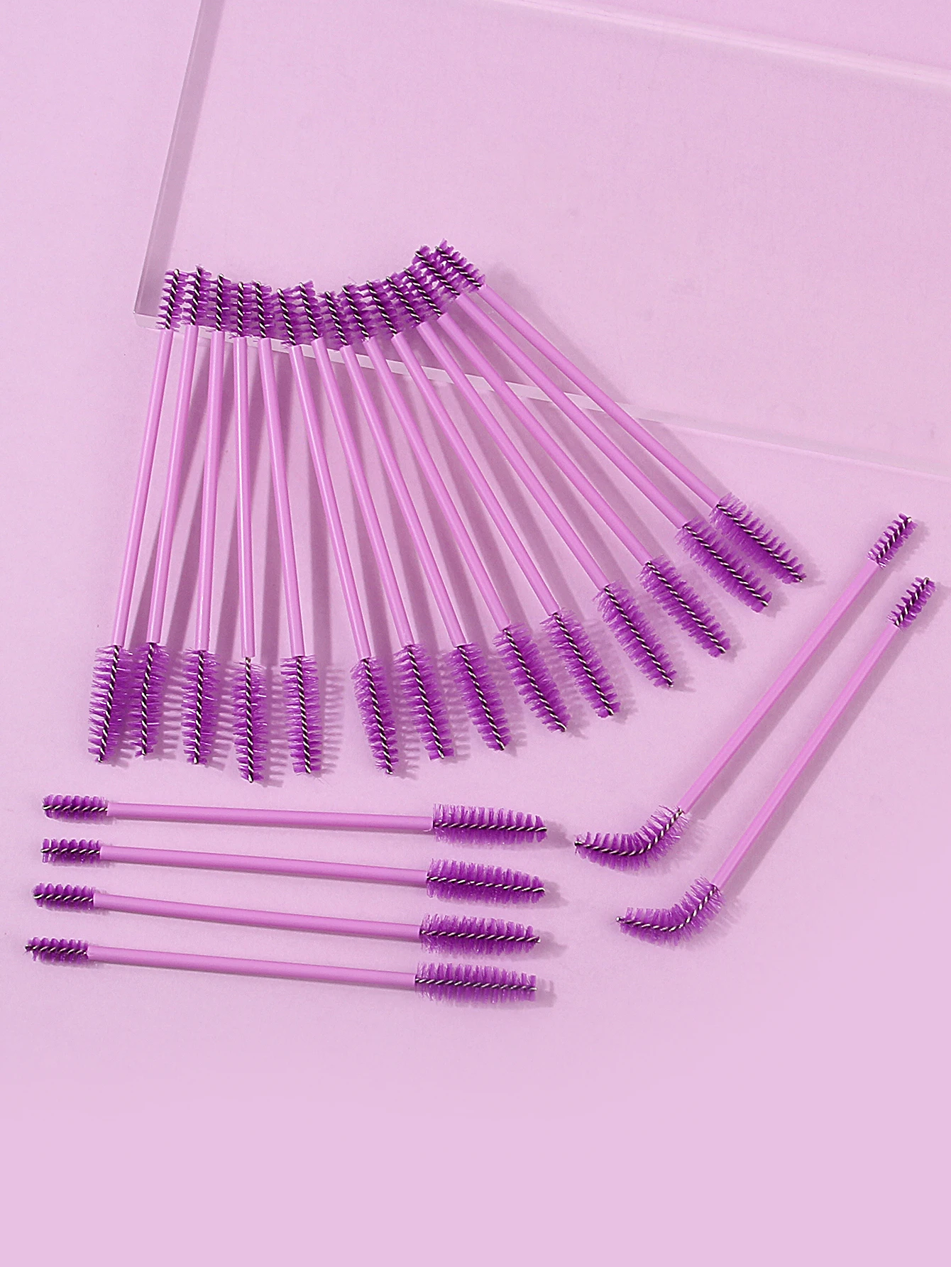 Pinceau à mascara double tête 20 pièces, outil pour les yeux portable violet, pinceau de maquillage, pinceau à sourcils à friser naturel, mascara en spirale brus