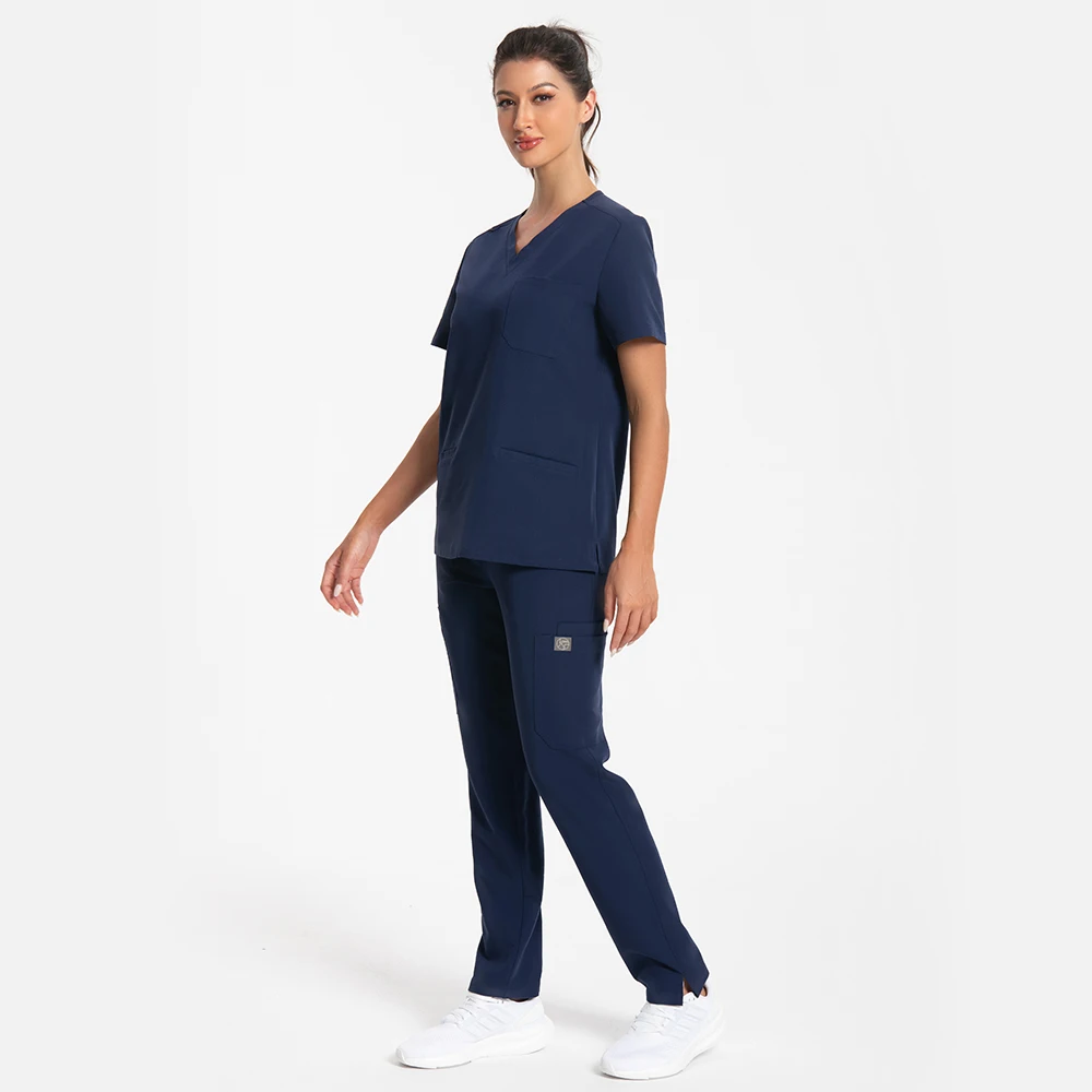KUNGFU SCRUBS dental nursing scrubs for women v-neck tops drawstring waist pants set w/Antibacterial Waterproof medical uniform