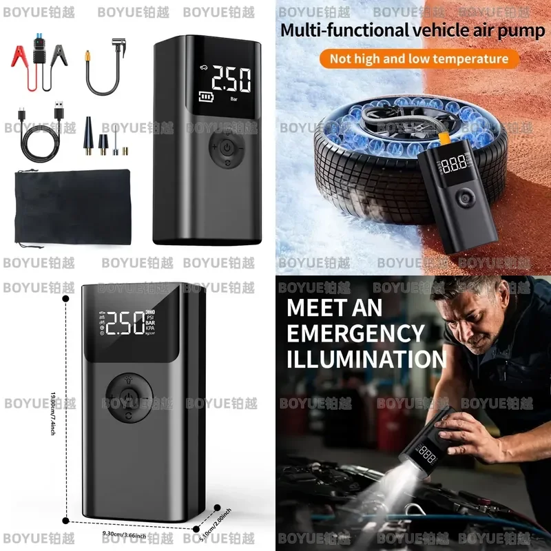Portable Car Jump Starter 12V 1000A Battery Booster with Air Compressor Tire Inflator LED SOS Light for Auto Motorcycle Bike