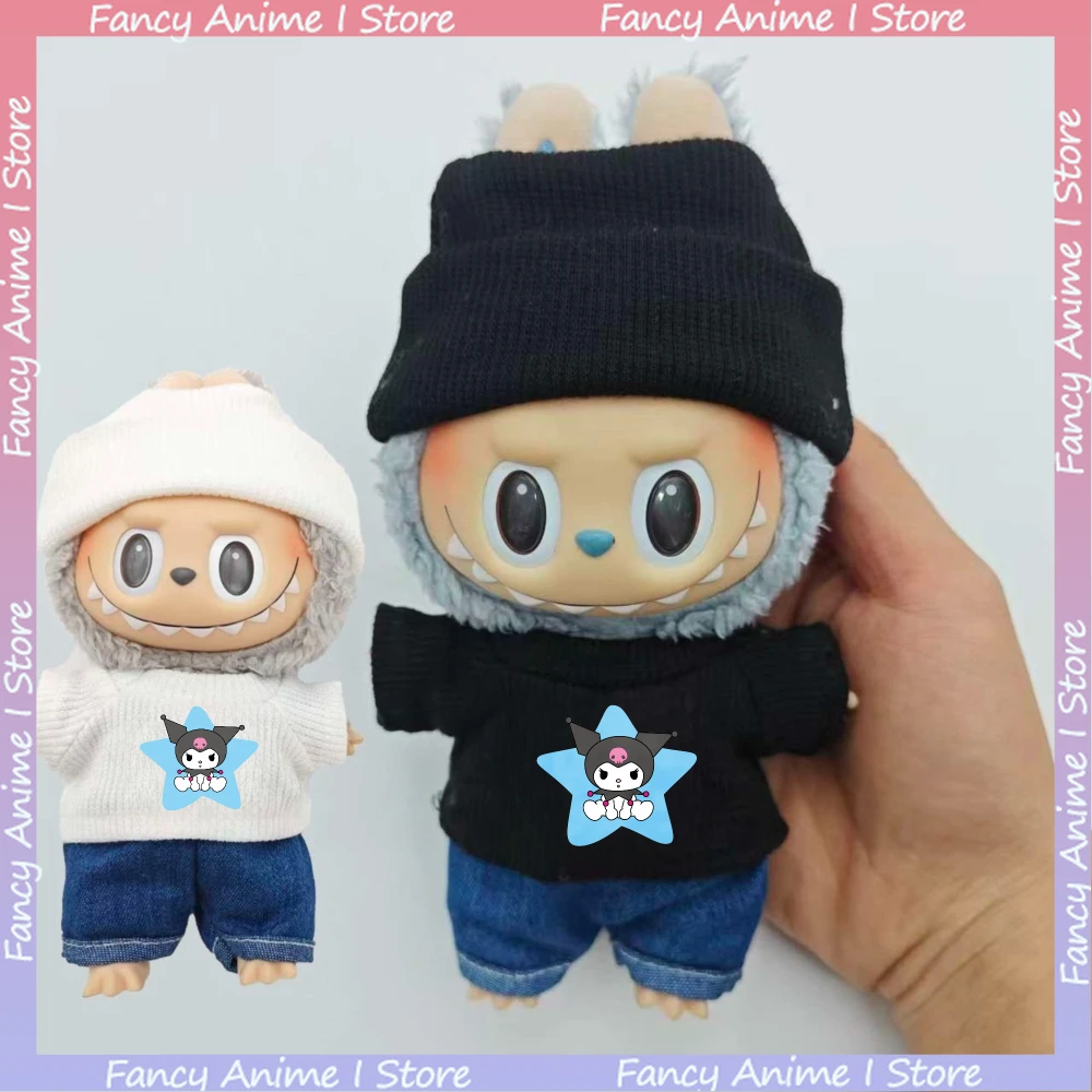 Für 17 cm Labubu Puppe Kleidung Cartoon Nette Kuromi Kostüm Kleidung Outfits Mini Plüsch Puppe Mode Kleidung Zubehör Geschenke