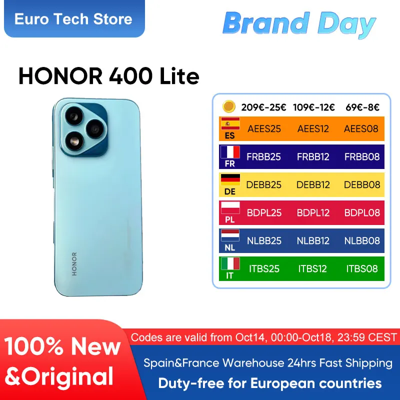 هاتف ذكي HONOR 400 Lite 5G MediaTek Dimensity 7025-Ultra 6.7''AI زر كاميرا 108MP HD 5230mAh 35W SuperCharge AMOLED Display