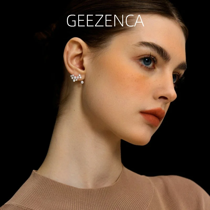 GEEZENCA 925 Sterling Silver 5A Zircons Floating Stars Stud Earrings For Women Unique Original Design Sparkling Earring Gift