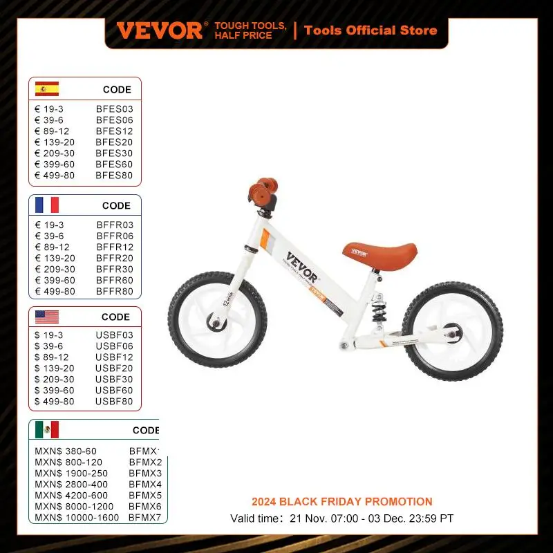 VEVOR Toddler Balance Bike 12