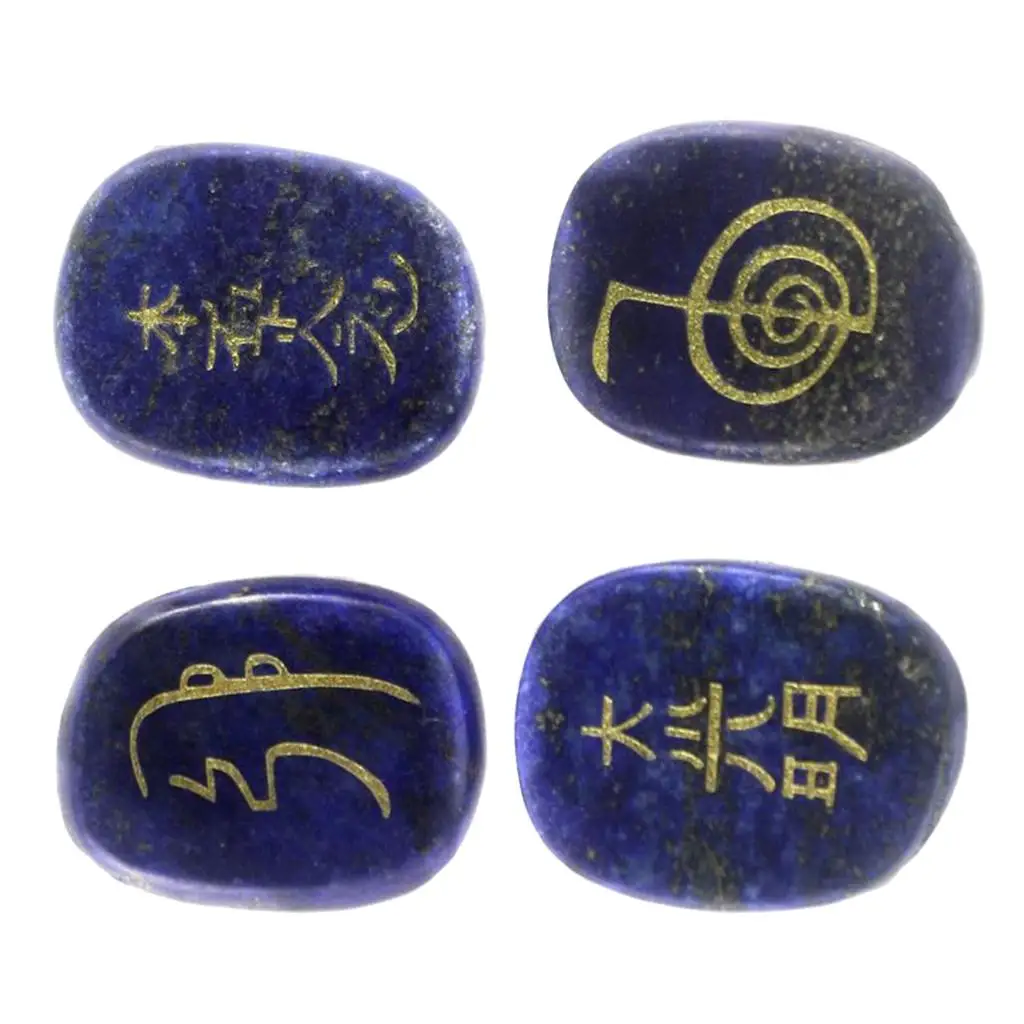 4 pieces Oval Reiki Stone Lapis Lazuli Natural Gemstone Crystal Egg Stone Pocket Stone Polished Engraved Crystal Gemstone