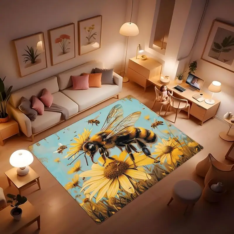 Bright Yellow bee Carpet, Suitable for children, soft and non slip carpet  Bedroom and Farmhouse Decoration Oversized carpet