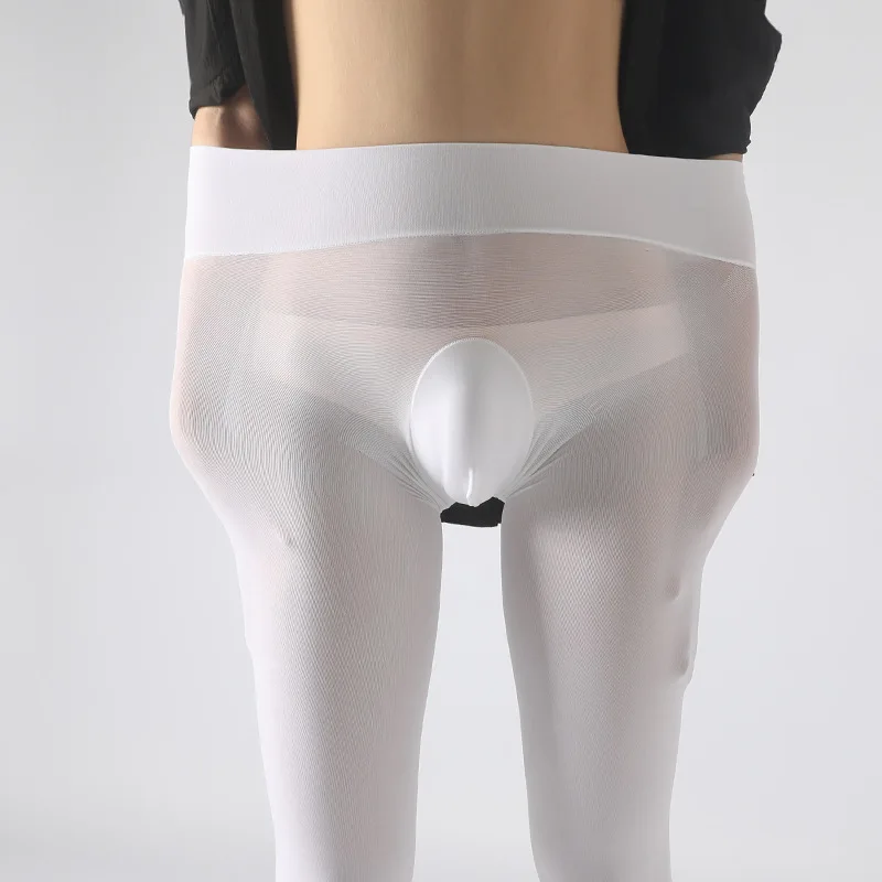 Seamless Ice Silk Stocking Underwear Long John Lingerie Erotic Panties Super Thin Lingerie Penis Pouch Tube Transparent Leggings
