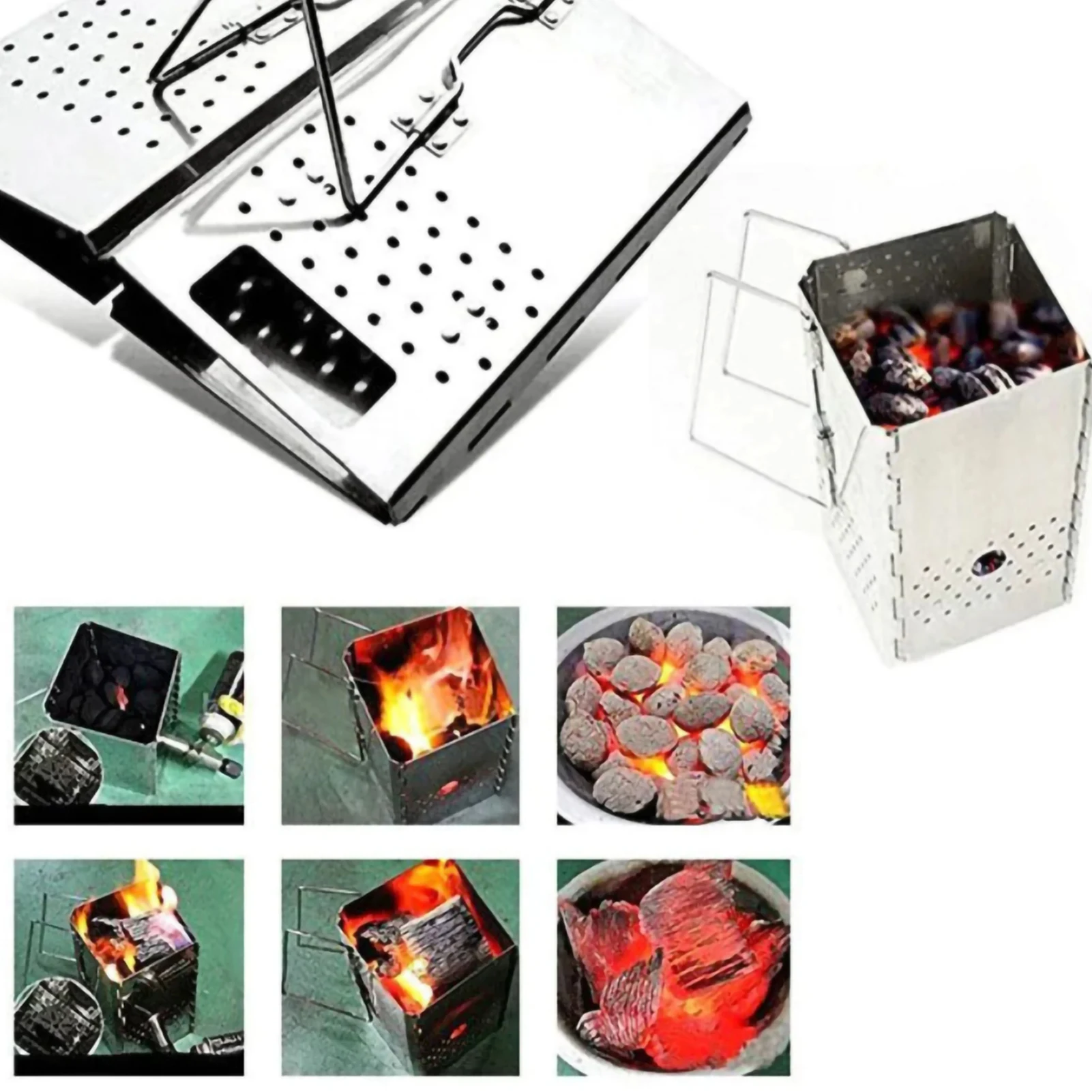 

Portable Outdoor Firewood Stove Fire Starter Bucket Stainless Steel Folding Charcoal Heating Stove Camping Fireplace BBQ Grill