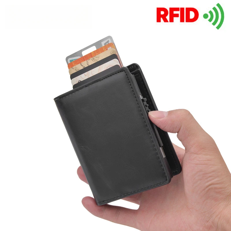 

Мужской кошелек-портмоне с RFID-защитой от кражи и размагничивания, держатель для кредитных карт, бифолд, коробка для карт