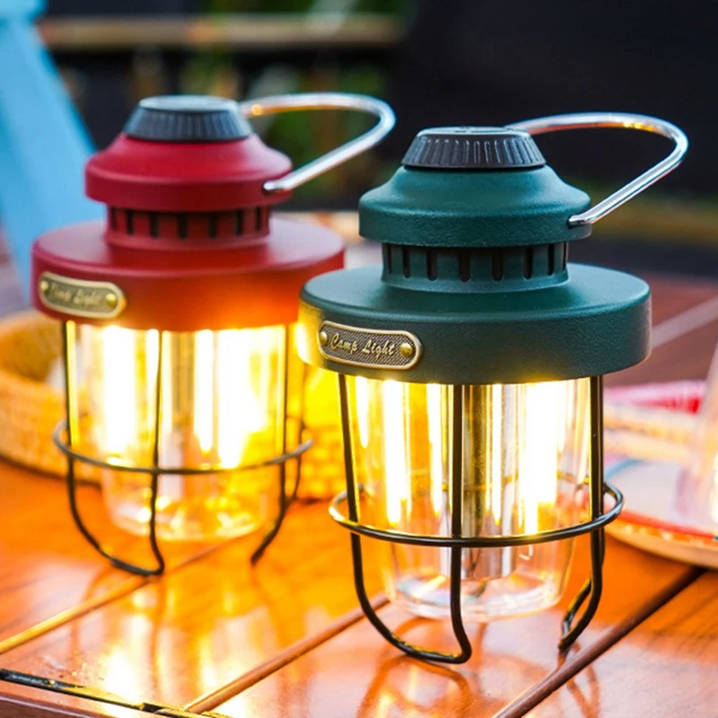 JHD-Camping Portable Retro Lantern Vintage Tent Lighting Lantern USB Rechargeable LED Lamp Hanging Emergency Light