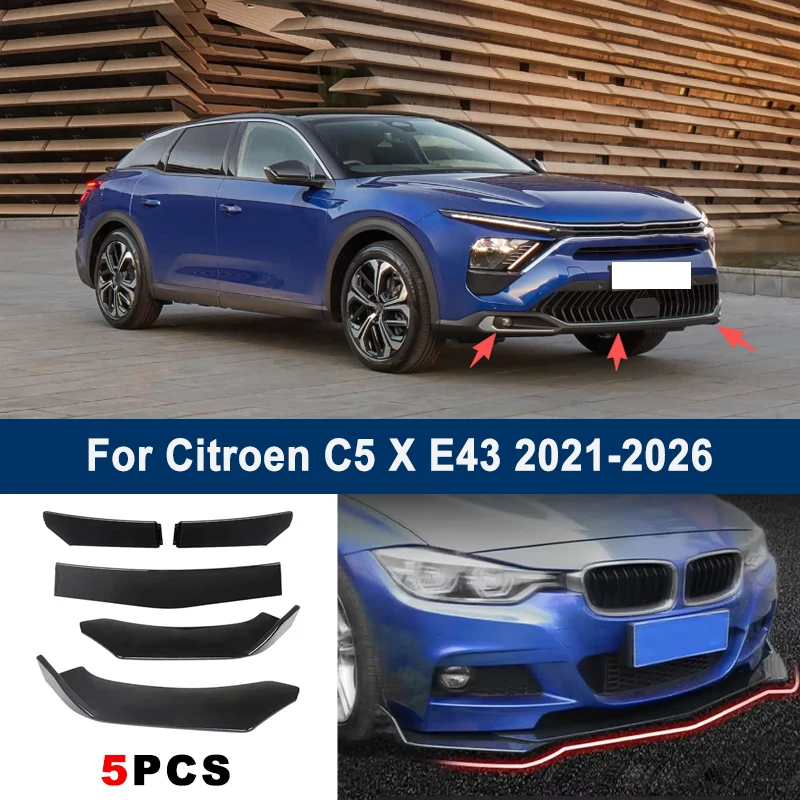 

Adjustable 5Pcs Sectional Front Spoiler Lip For Citroen C5 X E43 2021-2026 Front Bumper Splitter Car Exterior Sport Body Kit