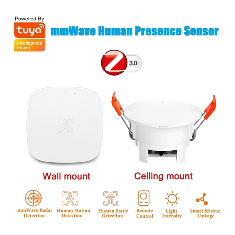 Tuya ZigBee mmWave sensore di presenza umana con luminanza rilevamento Radar a microonde sensore di movimento PIR montaggio a parete