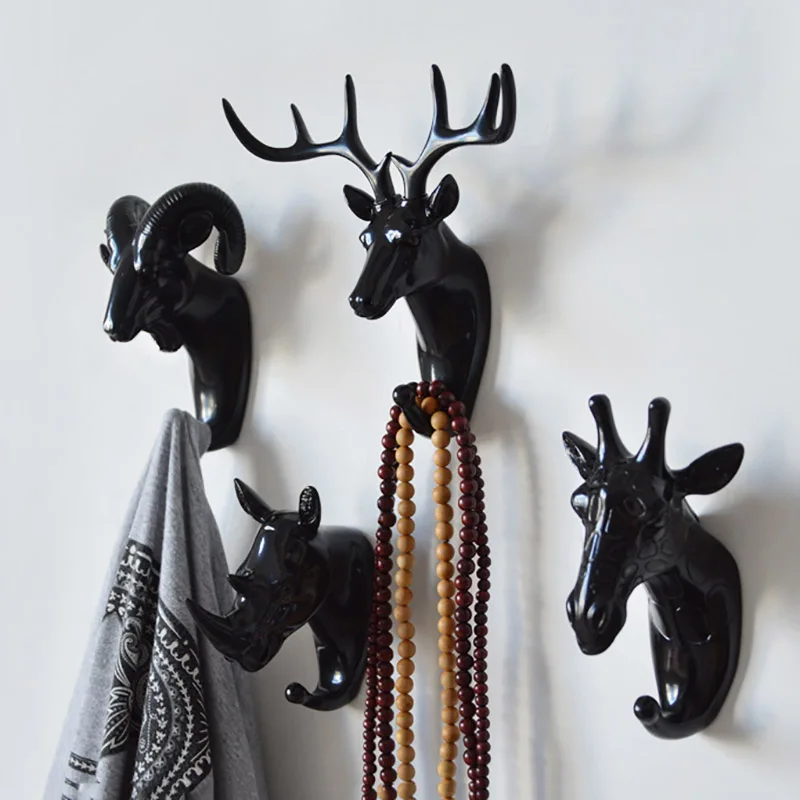 6 Styles Wall Hanging Hook Vintage Deer Head Animal For Hanging Clothes Hat Scarf Key Deer Horns Hanger Rack Wall Decoration