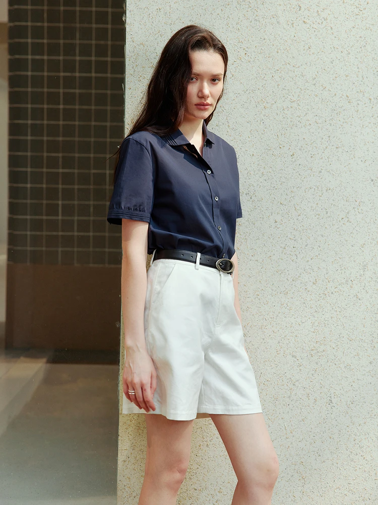 Organic Cotton Long Staple 100 Thread Count Strong Twist Peter Pan Collar Shirt Fabric Korean Style Loose Fit Women's Blouse