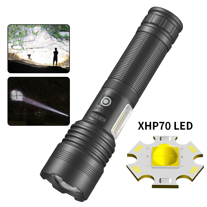 30W Xhp70 Led Zaklamp 30 * Cob Rood Wit Licht Zijlamp 1500Mah 18650 USB-C Oplaadbare Ipx4 Waterdichte Telescopische Zoom Zaklamp