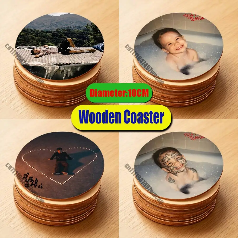 

For J-Jxdn Jaden Hossler Tell Me About Tomorrow Coaster Cover Water Coffee Tea Cup Glass Mat Custom Wood Round Wooden Heat Proof