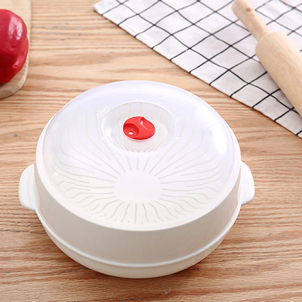 

Single Layer Round Steamer Lid Microwave Steamed Plate Ventilated Cover Safe Handle Insulated Bread Buns Rice Dumplings Fish