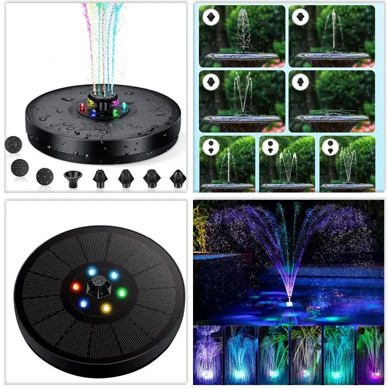 Creative Floating Solar Fountain, Pool Decoration, Colorful LED Light, Solar Panel, Water Pump, Pond, Lawn Decoration