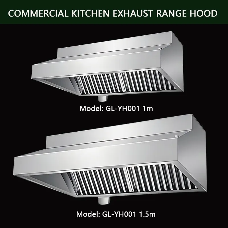 Industrial Stainless Steel Restaurant Kitchen Exhaust Hood Systems Low Noise Gas Range Hood Equipment for Hotels Restaurants