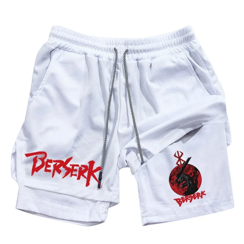 Anime Berserk Print  Men's Running Tight Short 2-in-1 Workout for Men Gym Fitness Double Layer Five Point Pants