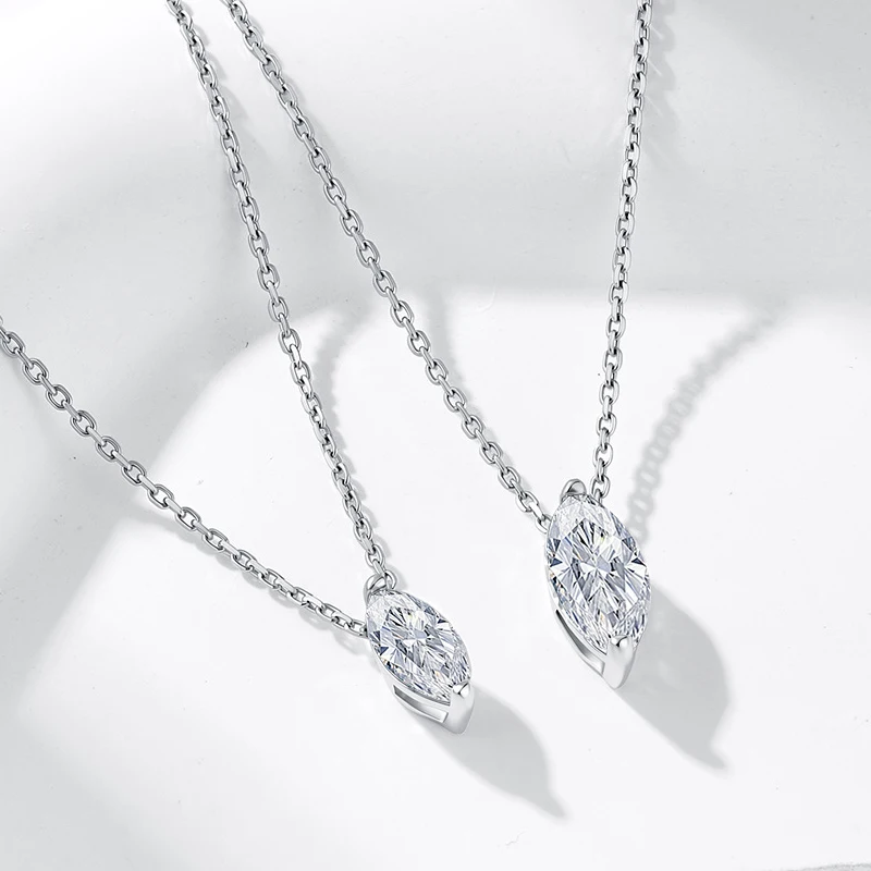 925 Silber Moissanit-Halskette, Marquise-Schliff, klassischer Anhänger, eleganter Schmuck, geeignet als Hochzeitsgeschenk für Frauen – Detail 6